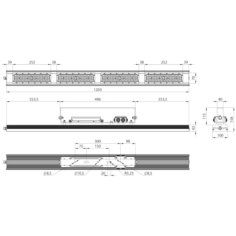 Складський LED світильник A-LED-100х43-1-1200-200-32400, 200W