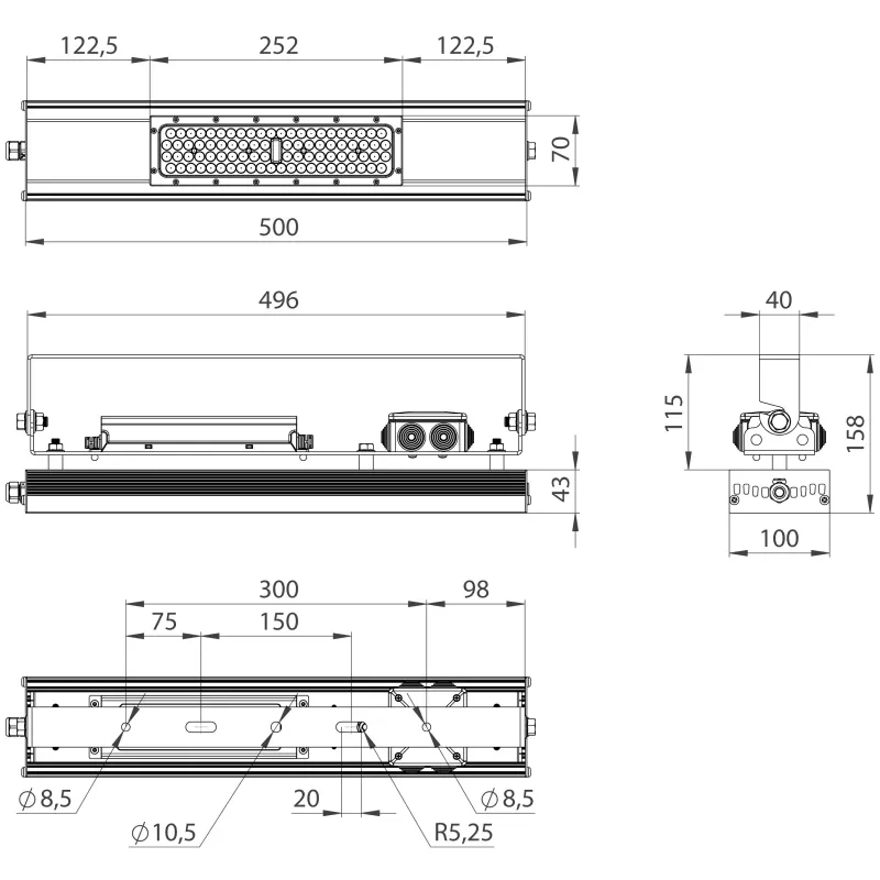 Складський LED світильник A-LED-100х43-1-500-50-8100, 50W